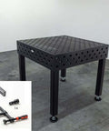 Schweißtisch 1000mm x 1000mm PRO, Stahl S355J2+N, plasmanitriert, diagonale Lochung, 416 kg, mit höhenverstellbaren Tischfüßen