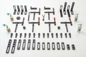 53-teiliges Zubehör Set für Schweißtische, umfasst Schraubzwingen, Anschlagwinkel, Universal-Anschläge, Brennerhalter, Prismen und mehr